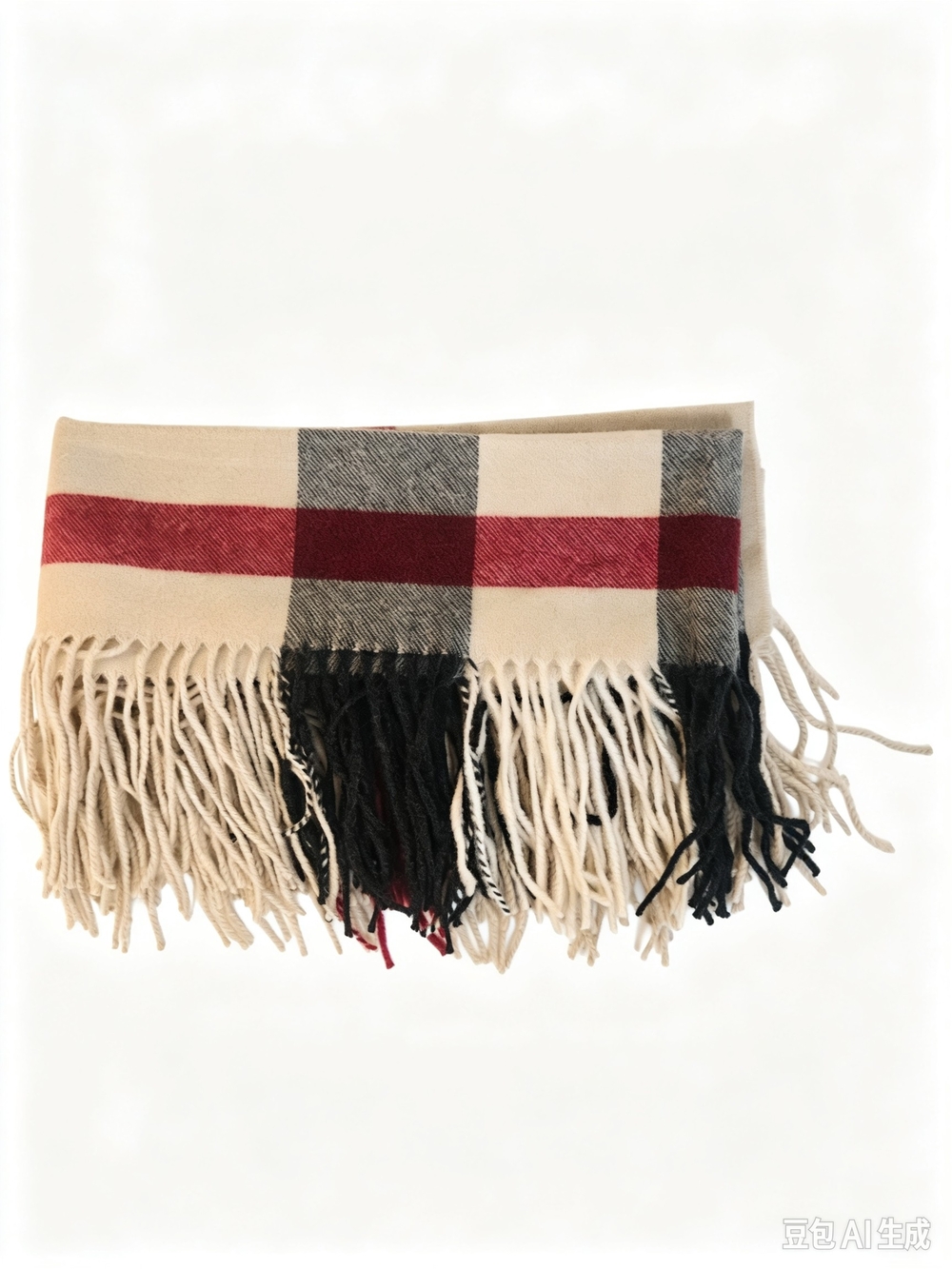Burberry  Classic Plaid Fringe Scarf in Cream, Red & Black
